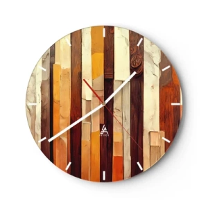 Orologio da parete - Orologio in Vetro - Righe verticali nei toni del legno e del beige in stile organico - 30x30cm - L'inno dei legni boschivi - Decorazione murale moderna per soggiorno, cucina e camera da letto ARTTOR