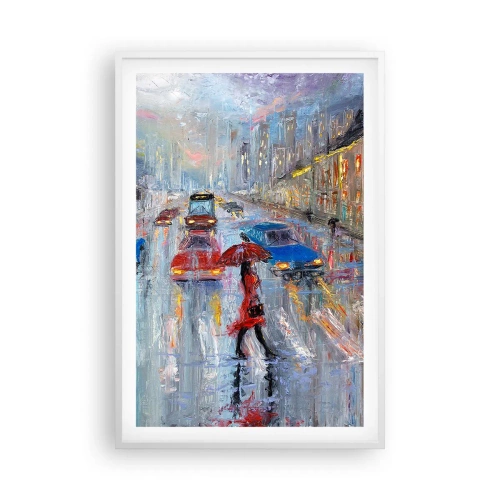 Poster in cornice bianca - Pomeriggio di pioggia in città - 61x91 cm