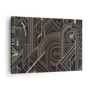 Quadro su tela - Stampe su Tela - Motivi geometrici dorati su sfondo nero in stile Art Déco - 70x50cm - Concetti, idee, progetti - Decorazione murale moderna per soggiorno e camera da letto ARTTOR