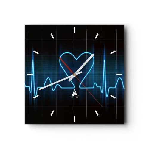 Orologio da parete - Orologio in Vetro - Un'ancora di salvezza con un cuore su uno sfondo di monitoraggio medico nei toni del blu. - 30x30cm - Al ritmo del cuore - Decorazione murale moderna per soggiorno e camera da letto ARTTOR