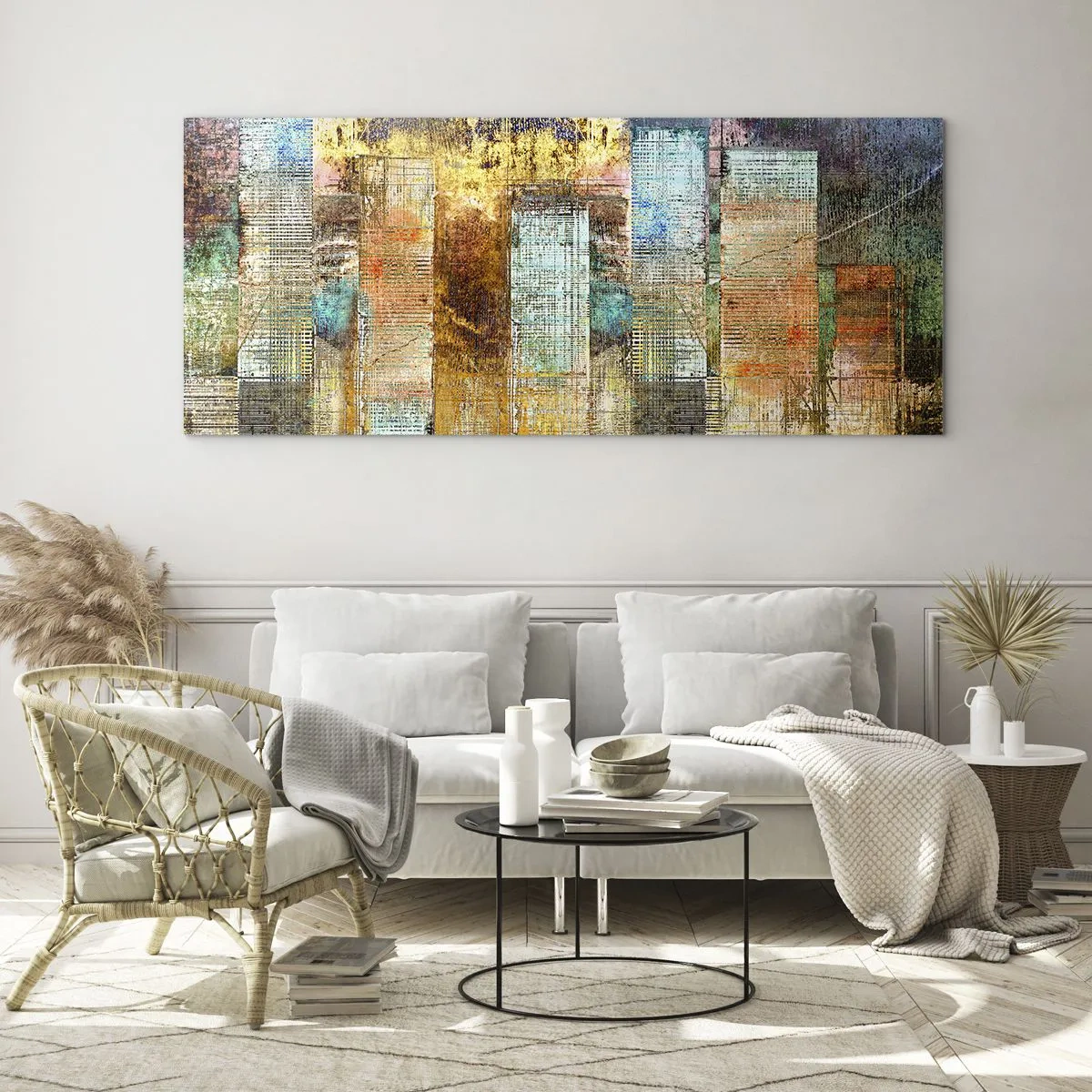 Quadro su vetro - Metropoli nel sole - 100x40 cm