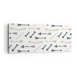 Quadro su tela - Stampe su Tela - Un motivo minimalista con frecce nei colori beige e grigio. - 120x50cm - Il sogno dell'arciere - Decorazione murale moderna per soggiorno e camera da letto ARTTOR