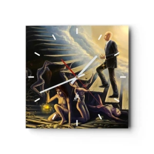 Orologio da parete - Orologio in Vetro - Una scena simbolica del percorso verso la luce attraverso una scala fatiscente - 30x30cm - Viaggio dantesco verso la luce - Decorazione murale moderna per soggiorno e camera da letto ARTTOR