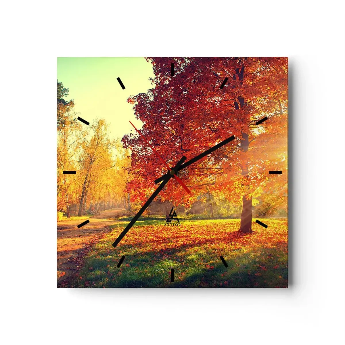 Orologio da parete - Orologio in Vetro - Parco autunnale illuminato dalla luce del sole - 30x30cm - Rosso è bello - Decorazione murale moderna per soggiorno e camera da letto ARTTOR