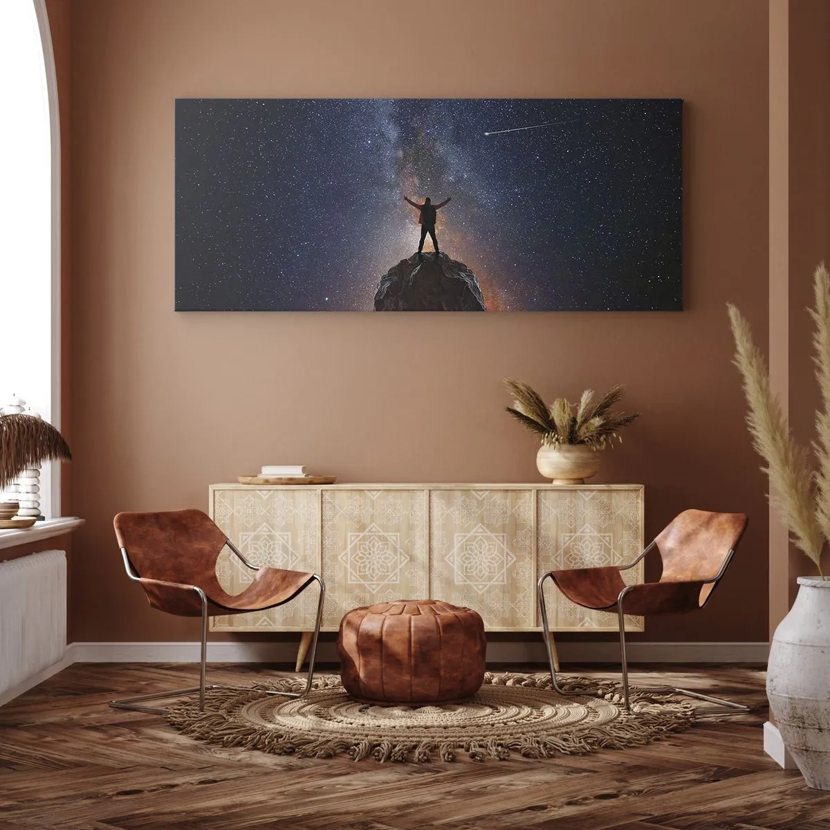 Quadro su tela - Stampe su Tela - Una figura sulla cima di una montagna sotto un cielo stellato - 140x50cm - La forza è con me! - Decorazione murale moderna per soggiorno e camera da letto ARTTOR