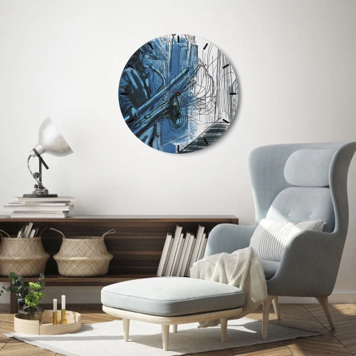 Orologio da parete - Orologio in Vetro - Un musicista jazz in un'interpretazione artistica - 30x30cm - Rapsodia urbana - Decorazione murale moderna per soggiorno, cucina e camera da letto ARTTOR