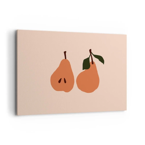 Quadro su tela - Stampe su Tela - Un'illustrazione minimalista di due pere su uno sfondo beige. - 120x80cm - La dolcezza stessa - Decorazione murale moderna per soggiorno e camera da letto ARTTOR