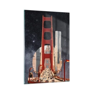 Quadro su vetro - Il Golden Gate Bridge con la città sullo sfondo contro un cielo stellato - 80x120cm - Sempre al centro - Decorazione murale moderna per soggiorno e camera da letto ARTTOR