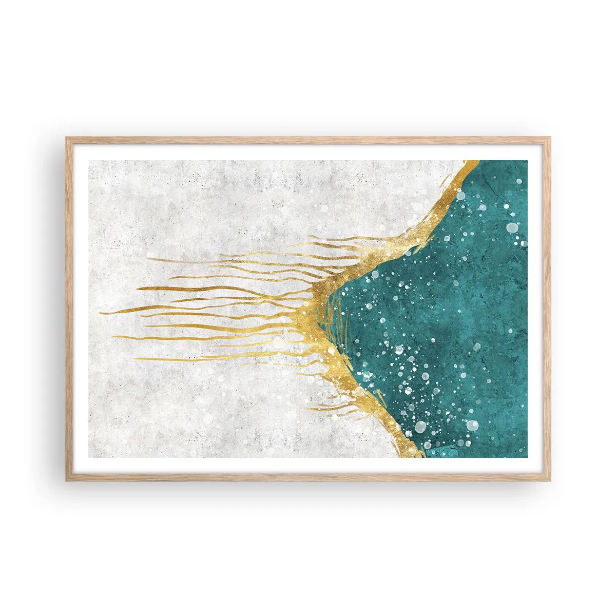 Poster in cornice rovere chiaro - Flusso dorato - 100x70 cm