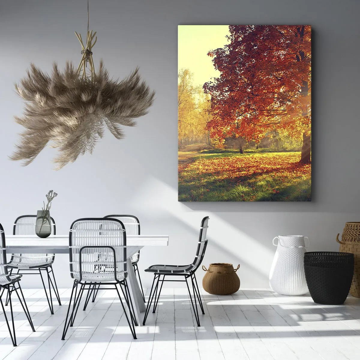 Quadro su tela - Stampe su Tela - Parco autunnale illuminato dalla luce del sole - 80x120cm - Rosso è bello - Decorazione murale moderna per soggiorno e camera da letto ARTTOR