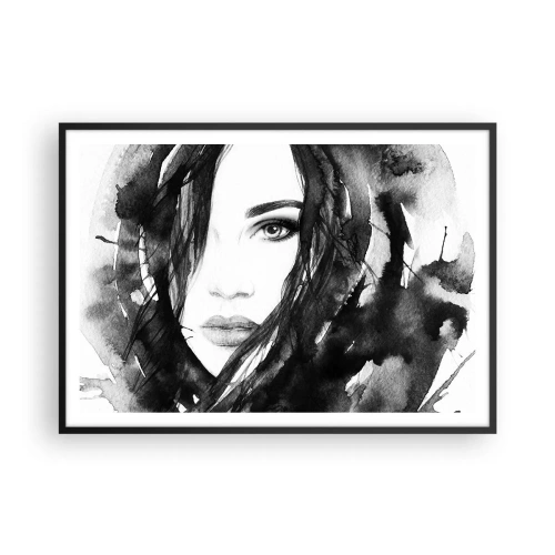 Poster in cornice nera - Ritratto di donna in acquerello bianco e nero - 100x70cm - Ritratto di donna in bianco e nero - Decorazione murale moderna per soggiorno e camera da letto ARTTOR