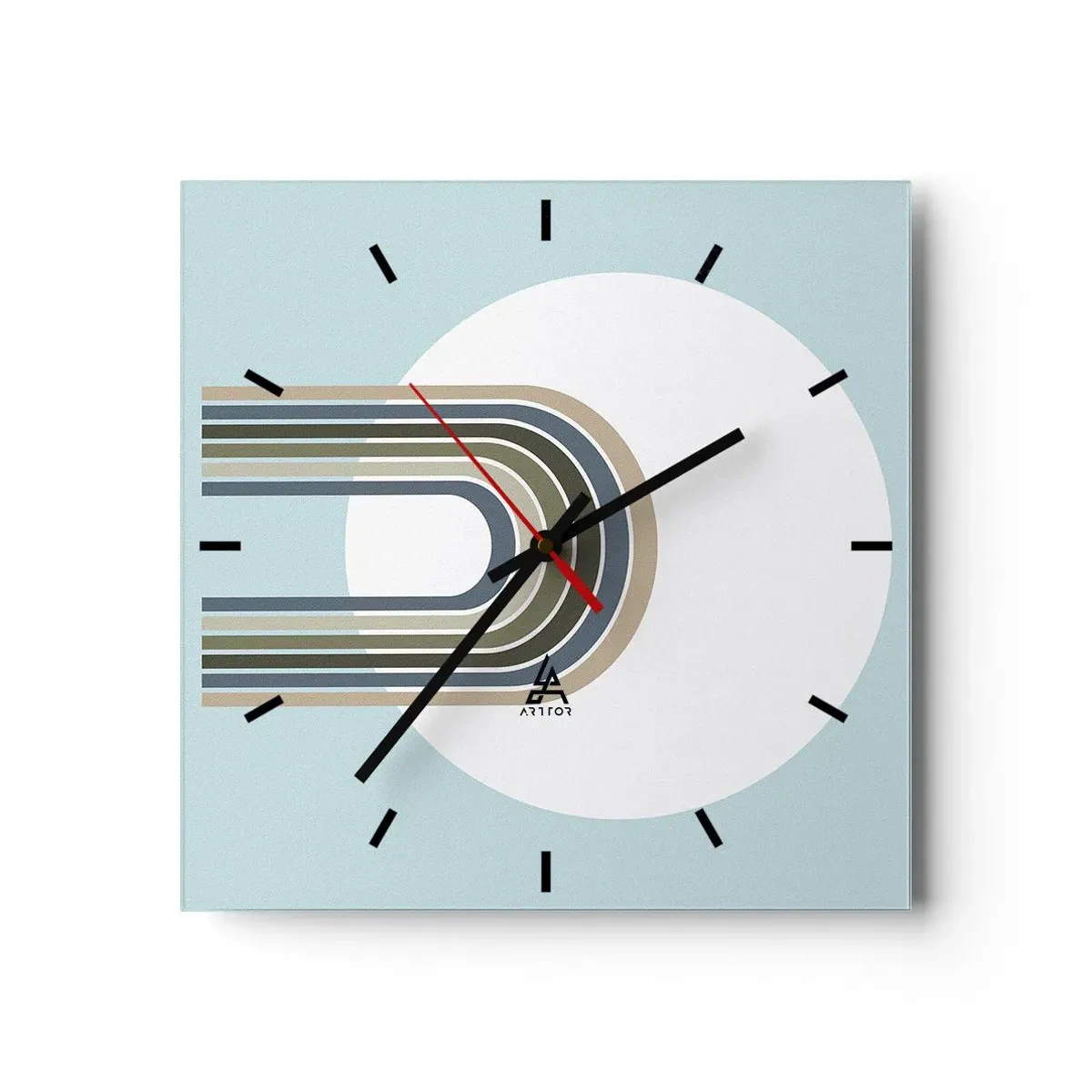 Orologio da parete - Orologio in Vetro - Una composizione minimalista con un cerchio e delle linee su uno sfondo pastello. - 30x30cm - Attrazione irresistibile - Decorazione murale moderna per soggiorno e camera da letto ARTTOR