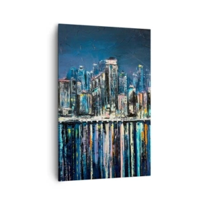 Quadro su tela - Stampe su Tela - Panorama della città notturna riflessa nell'acqua - 80x120cm - Cascata di luci - Decorazione murale moderna per soggiorno e camera da letto ARTTOR