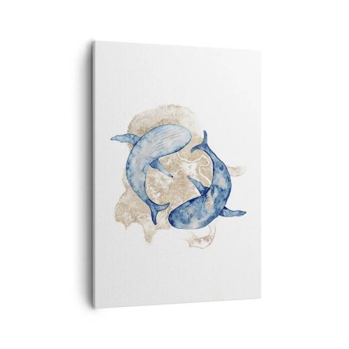 Quadro su tela - Stampe su Tela - Balene blu astratte su uno sfondo chiaro - 50x70cm - Amicizia o amore? - Decorazione murale moderna per soggiorno e camera da letto ARTTOR
