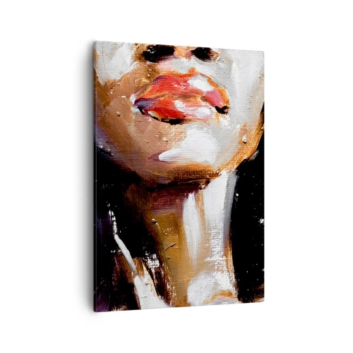 Quadro su tela - Stampe su Tela - Ritratto di una donna in stile pittorico espressivo su uno sfondo scuro - 50x70cm - Orgoglio senza pregiudizio - Decorazione murale moderna per soggiorno e camera da letto ARTTOR