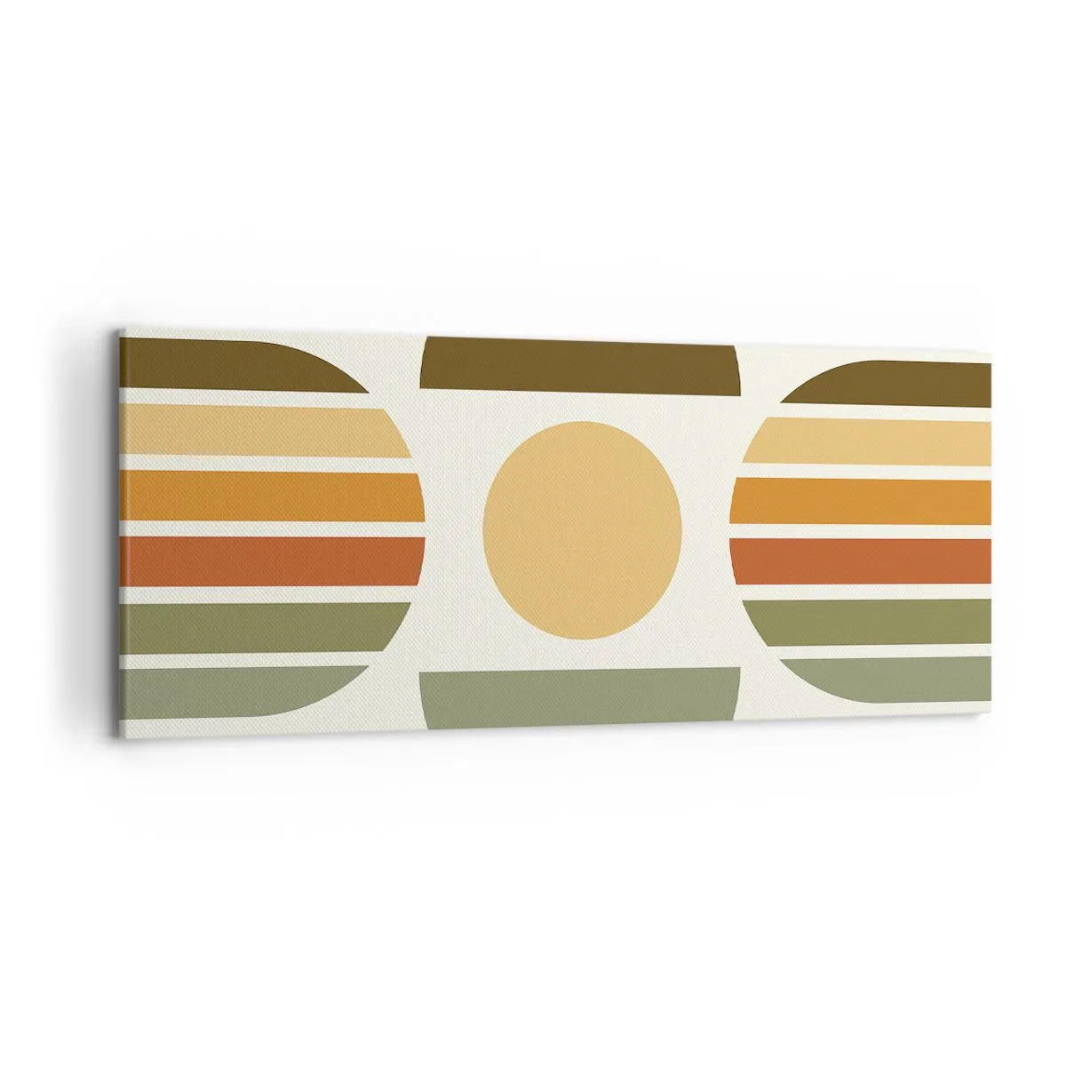 Quadro su tela - Stampe su Tela - Composizione geometrica con semicerchi e strisce nei toni della terra - 120x50cm - Nei colori della terra - Decorazione murale moderna per soggiorno e camera da letto ARTTOR