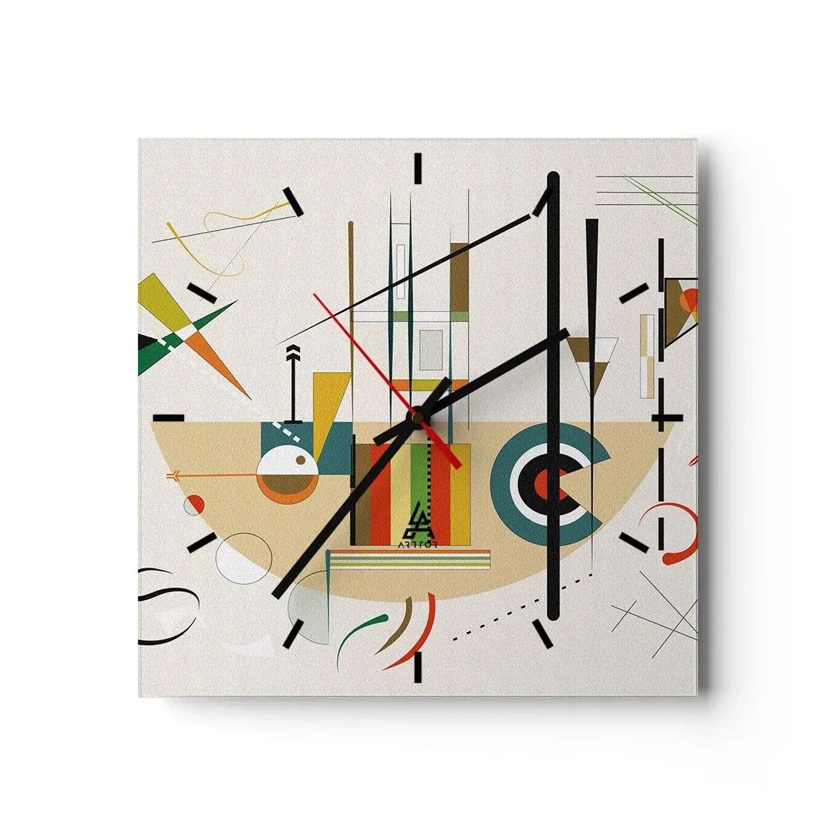 Orologio da parete - Orologio in Vetro - Astrazione colorata con forme geometriche - 30x30cm - E il mondo ride - Decorazione murale moderna per soggiorno e camera da letto ARTTOR
