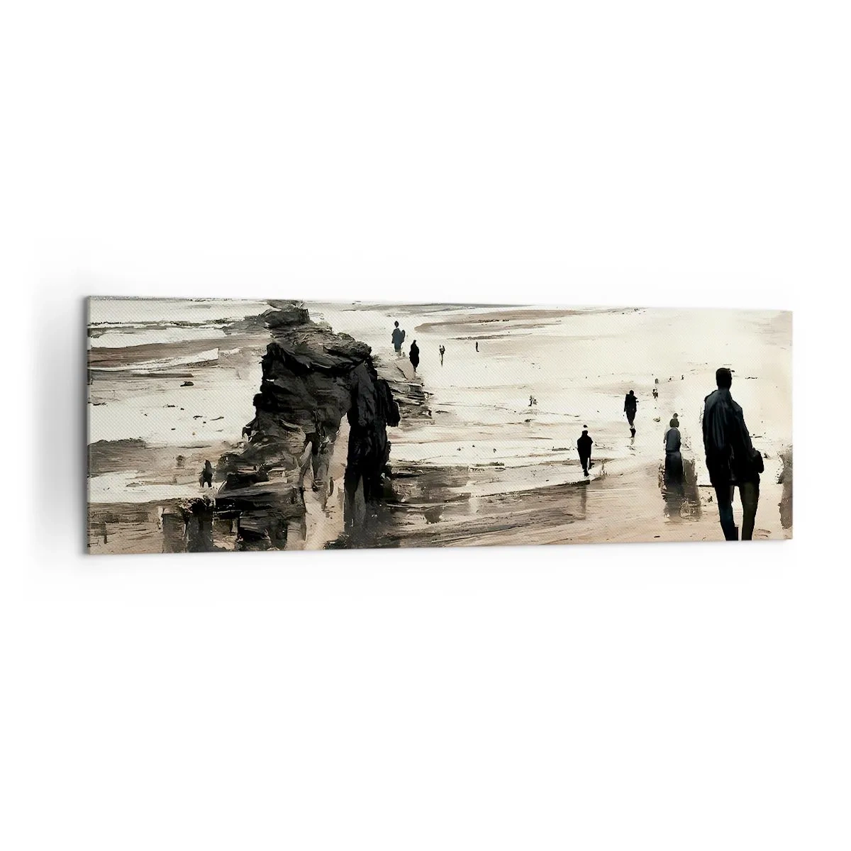 Quadro su tela - Stampe su Tela - Passeggiatori sulla spiaggia in un paesaggio tranquillo - 160x50cm - Convocati - Decorazione murale moderna per soggiorno e camera da letto ARTTOR