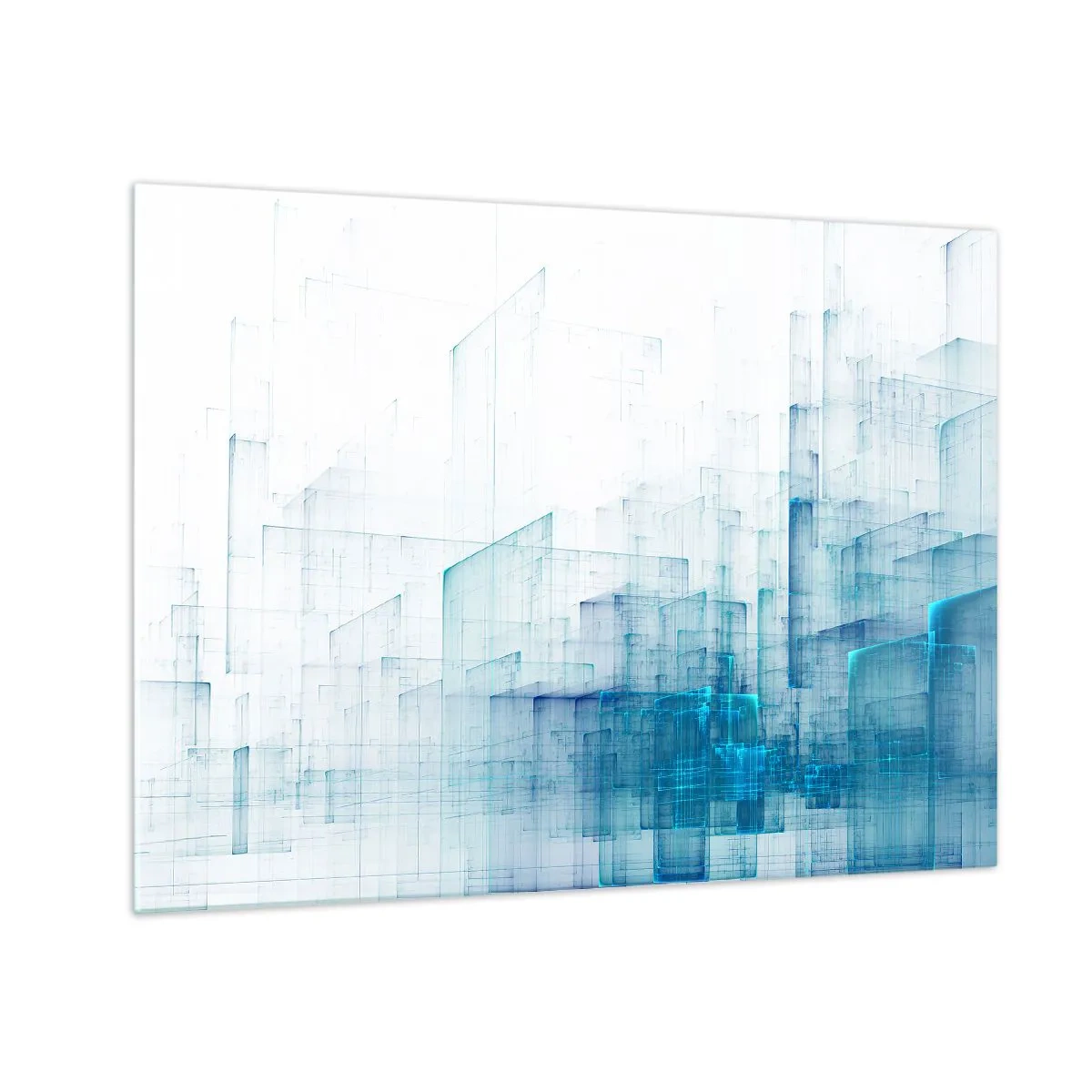 Quadro su vetro - Composizione geometrica astratta nei toni del blu - 70x50cm - E lo spazio fu - Decorazione murale moderna per soggiorno e camera da letto ARTTOR