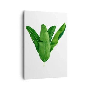 Quadro su tela - Stampe su Tela - Tre foglie di banano in un approccio artistico - 50x70cm - Simmetria verde - Decorazione murale moderna per soggiorno e camera da letto ARTTOR