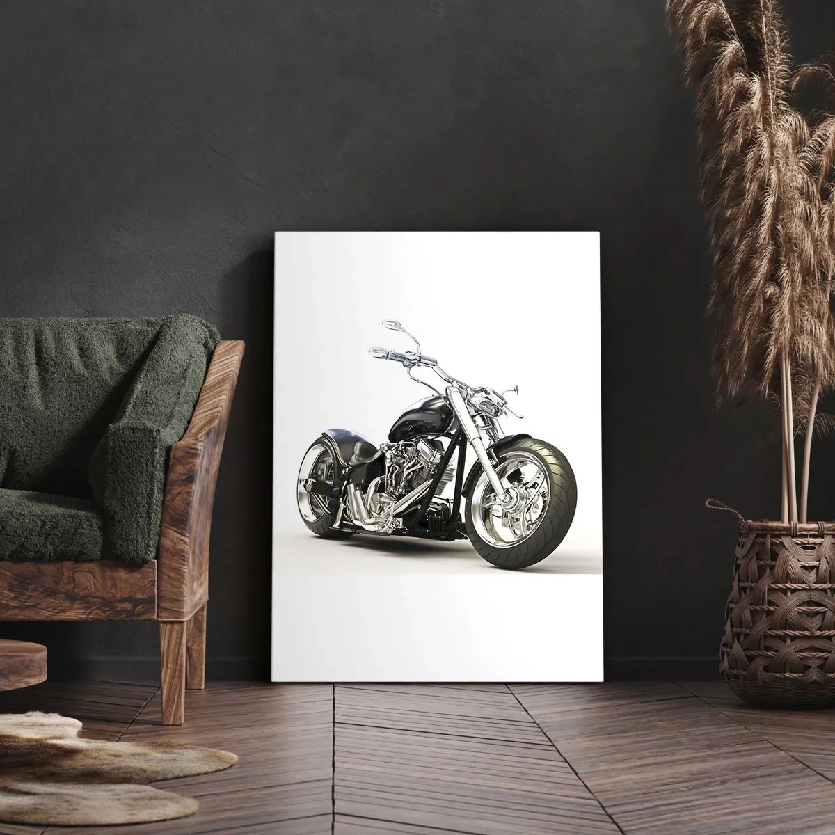 Quadro su tela - Stampe su Tela - Elegante motocicletta nera su sfondo bianco - 50x70cm - Potenza e carattere - Decorazione murale moderna per soggiorno e camera da letto ARTTOR