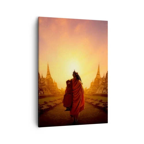 Quadro su tela - Stampe su Tela - Un monaco tra i templi al tramonto - 50x70cm - In pace per l'eternità - Decorazione murale moderna per soggiorno e camera da letto ARTTOR