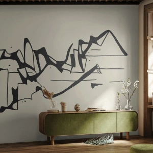 Fotomurali Premium Canvas - Disegno astratto di montagne in bianco e nero - 100x70cm - Forse è un paesaggio - Decorazione murale moderna per soggiorno e camera da letto ARTTOR