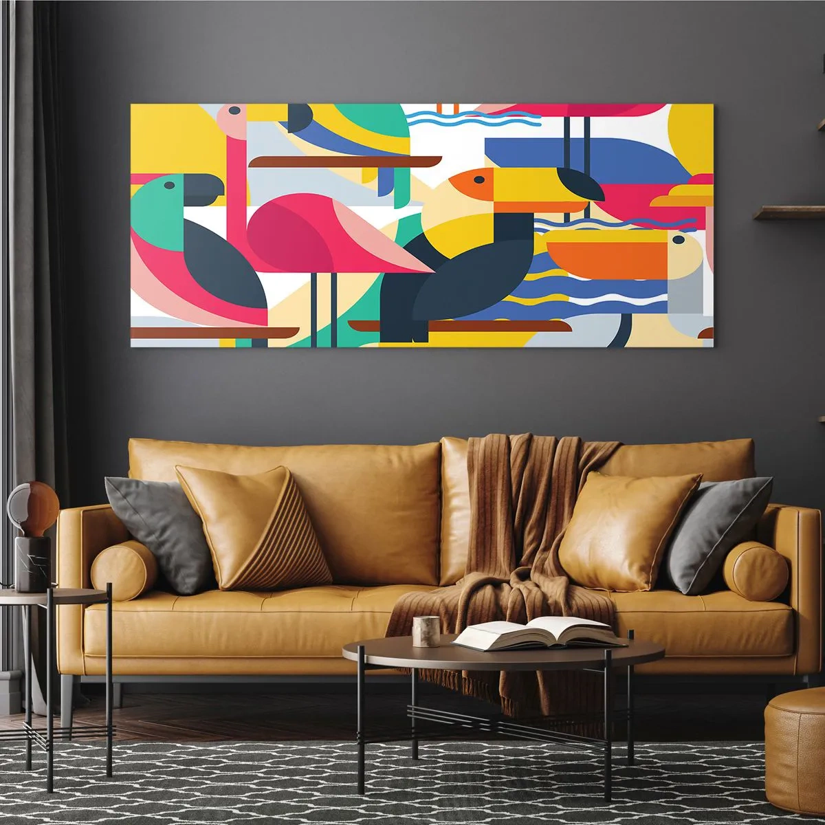 Quadro su vetro - La festa degli uccelli - 90x30 cm