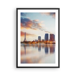 Poster in cornice nera - Panorama di Parigi con la Torre Eiffel al tramonto - 50x70cm - La pace monumentale di Parigi - Decorazione murale moderna per soggiorno e camera da letto ARTTOR