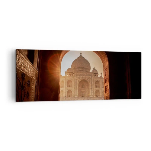 Quadro su tela - Stampe su Tela - Il Taj Mahal alla luce del sole visto dall'arco del cancello - 140x50cm - Monumento all'amore ultraterreno - Decorazione murale moderna per soggiorno e camera da letto ARTTOR