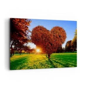 Quadro su tela - Stampe su Tela - Un albero a forma di cuore in uno scenario autunnale - 100x70cm - Come non amare l'autunno - Decorazione murale moderna per soggiorno e camera da letto ARTTOR