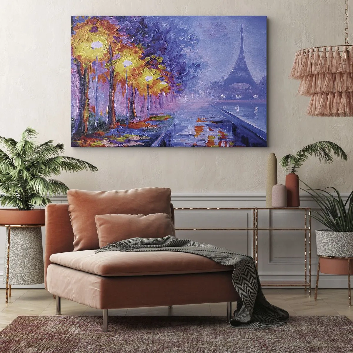 Quadro su tela - Stampe su Tela - Un viale con lampioni a Parigi con la Torre Eiffel sullo sfondo - 70x50cm - Passeggiata da sogno - Decorazione murale moderna per soggiorno e camera da letto ARTTOR