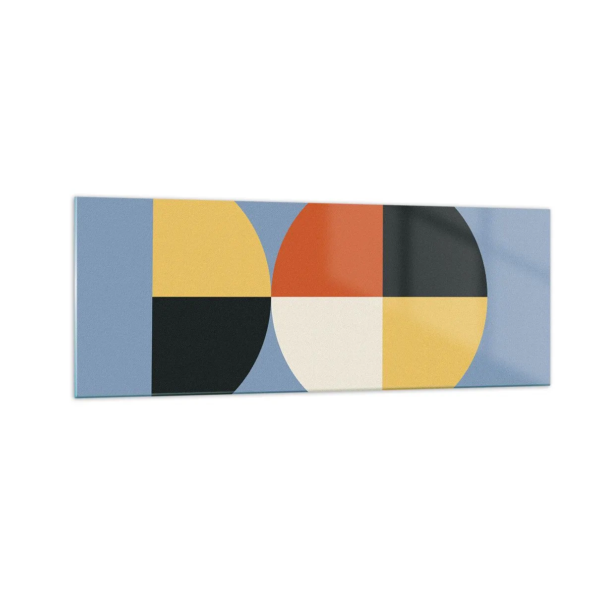 Quadro su vetro - Cerchi geometrici su sfondo blu - 140x50cm - Guarda e conta - Decorazione murale moderna per soggiorno e camera da letto ARTTOR