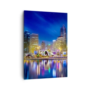 Quadro su tela - Stampe su Tela - Panorama notturno della città con luci riflesse sull'acqua - 50x70cm - Notte multicolore della metropoli - Decorazione murale moderna per soggiorno e camera da letto ARTTOR