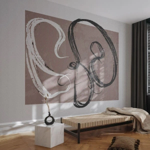 Fotomurali Premium Canvas - Astrazione in bianco e nero su sfondo beige - 100x70cm - Composizione: alla ricerca della pienezza - Decorazione murale moderna per soggiorno e camera da letto ARTTOR