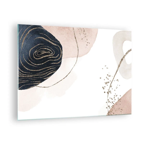 Quadro su vetro - Forme astratte con accenti dorati - 70x50cm - Tutto scorre - Decorazione murale moderna per soggiorno e camera da letto ARTTOR