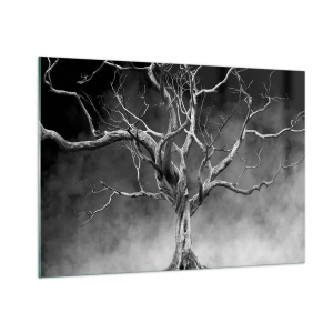 Quadro su vetro - Albero nero contro la nebbia - 100x70cm - Primordiale e sacro - Decorazione murale moderna per soggiorno e camera da letto ARTTOR