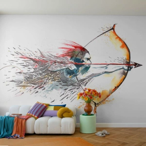 Fotomurali Premium Canvas - Mitico guerriero con arco infuocato - Astrazione, Pistolero, Tiro con l'arco - 400x280 cm