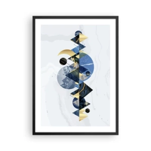 Poster in cornice nera - Astrazione geometrica con elementi dorati e blu navy - 50x70cm - Paesaggio geometrico - Decorazione murale moderna per soggiorno e camera da letto ARTTOR