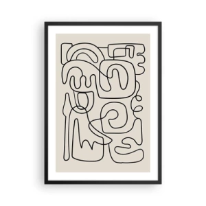 Poster in cornice nera - Astrazione moderna sotto forma di una linea nera su uno sfondo beige - 50x70cm - Segui il percorso - Decorazione murale moderna per soggiorno e camera da letto ARTTOR