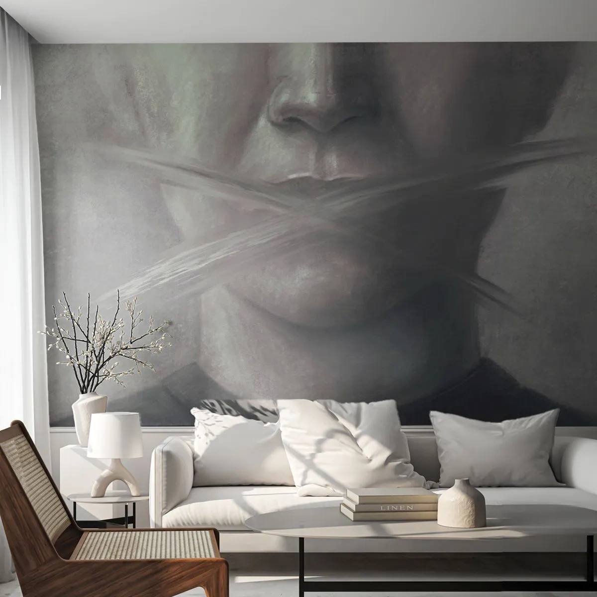 Fotomurali Premium Sand - Neanche una parola - Astrazione, Grafica, Viso - 350x256 cm