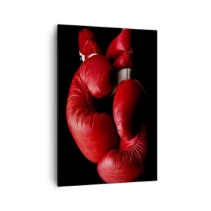 Quadro su tela - Stampe su Tela - Guantoni da boxe rossi su sfondo nero - 70x100cm - Dopo le emozioni del combattimento - Decorazione murale moderna per soggiorno e camera da letto ARTTOR