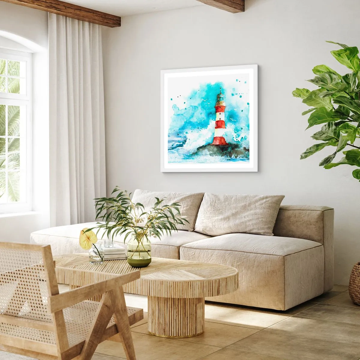 Poster in cornice bianca - L'unità dei quattro elementi - 60x60 cm