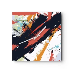 Orologio da parete - Orologio in Vetro - Pennellate astratte in colori vivaci - 30x30cm - Composizione dinamica - Decorazione murale moderna per soggiorno e camera da letto ARTTOR