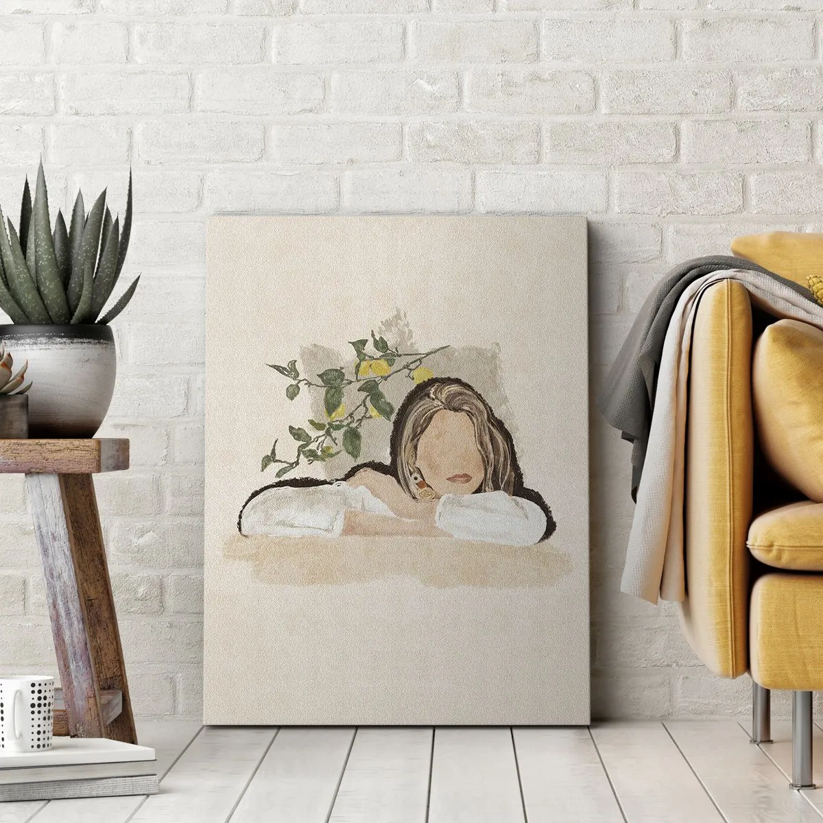 Quadro su tela - Stampe su Tela - La figura di una donna sullo sfondo di un albero di limone - 50x70cm - Bellezza del sud - Decorazione murale moderna per soggiorno e camera da letto ARTTOR