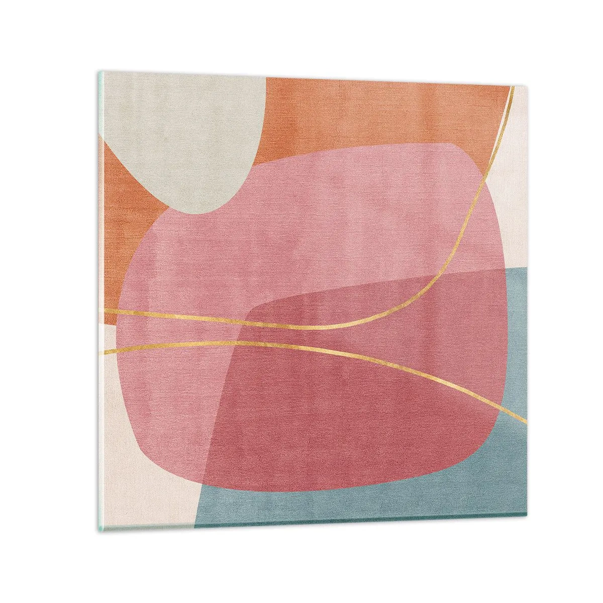 Quadro su vetro - Composizione pastello con filo dorato - 50x50 cm