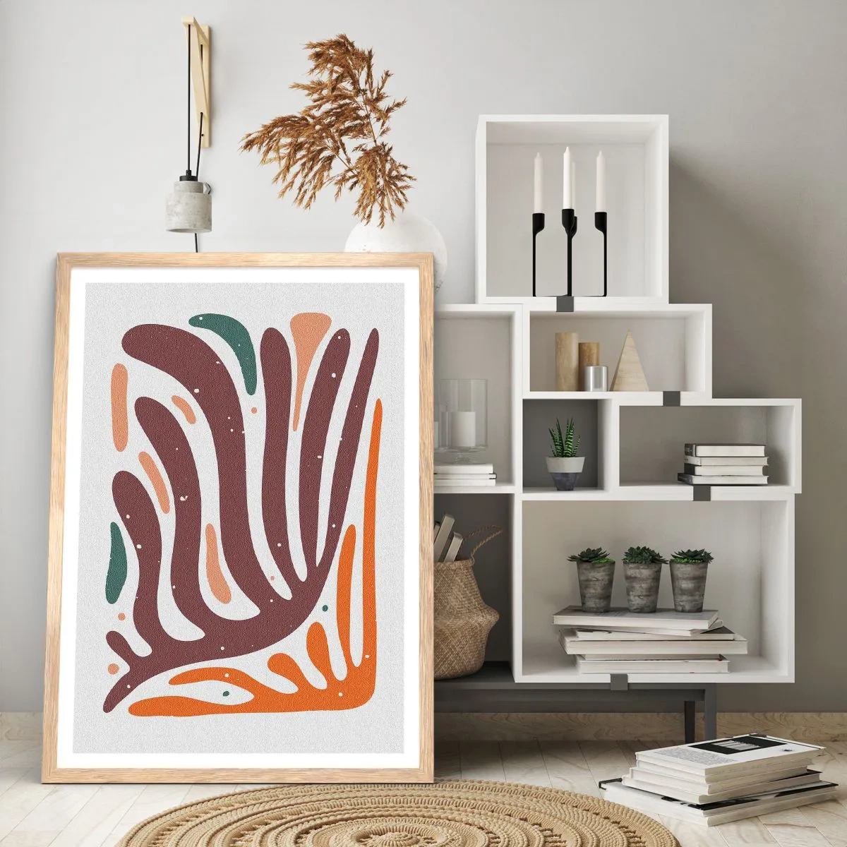 Poster in cornice rovere chiaro - Composizione organica raggiante - 50x70 cm