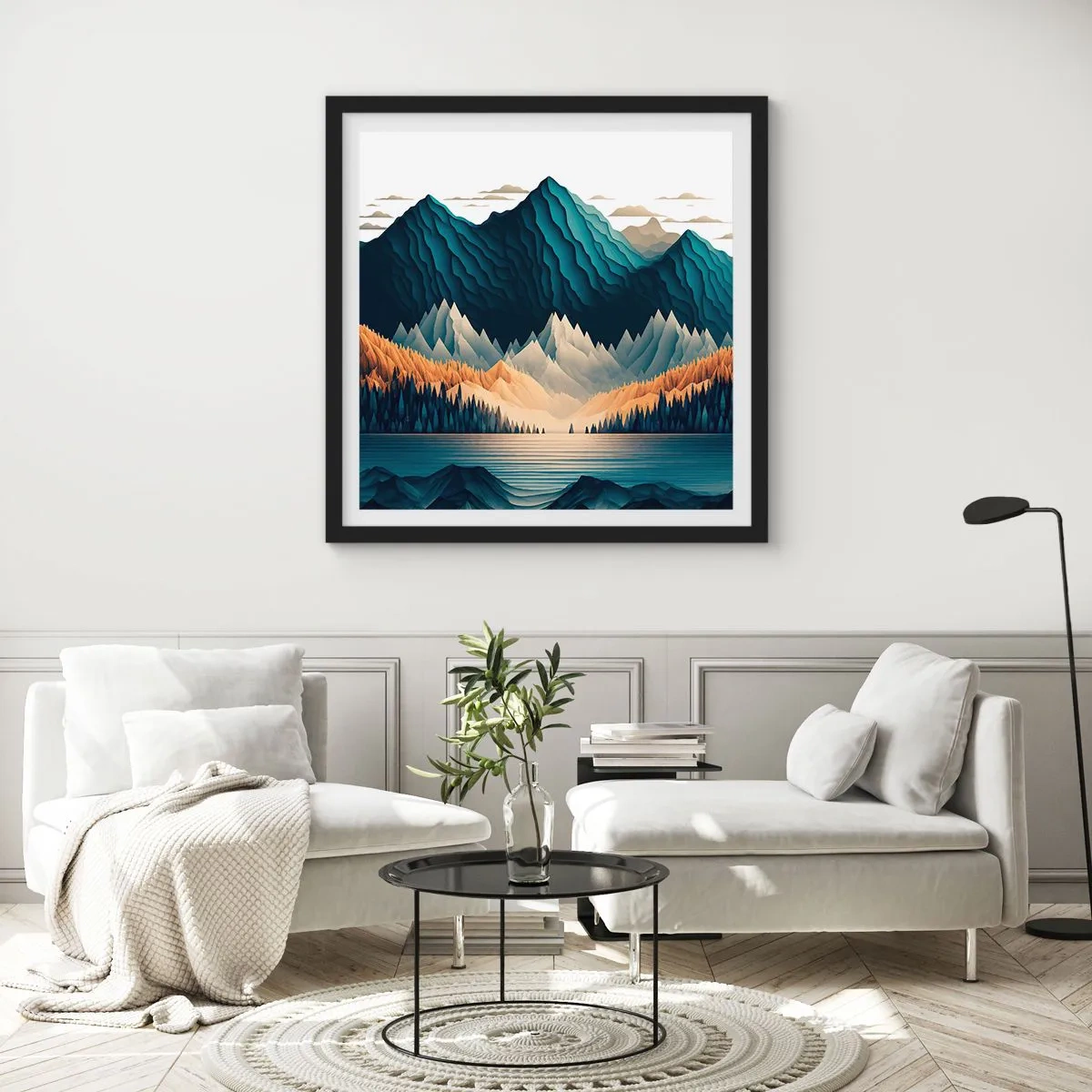 Poster in cornice nera - Perfetto paesaggio montano - 30x30 cm