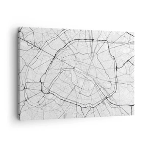 Quadro su tela - Stampe su Tela - Mappa della città minimalista in bianco e nero - 70x50cm - Il fiore di Parigi - Decorazione murale moderna per soggiorno e camera da letto ARTTOR