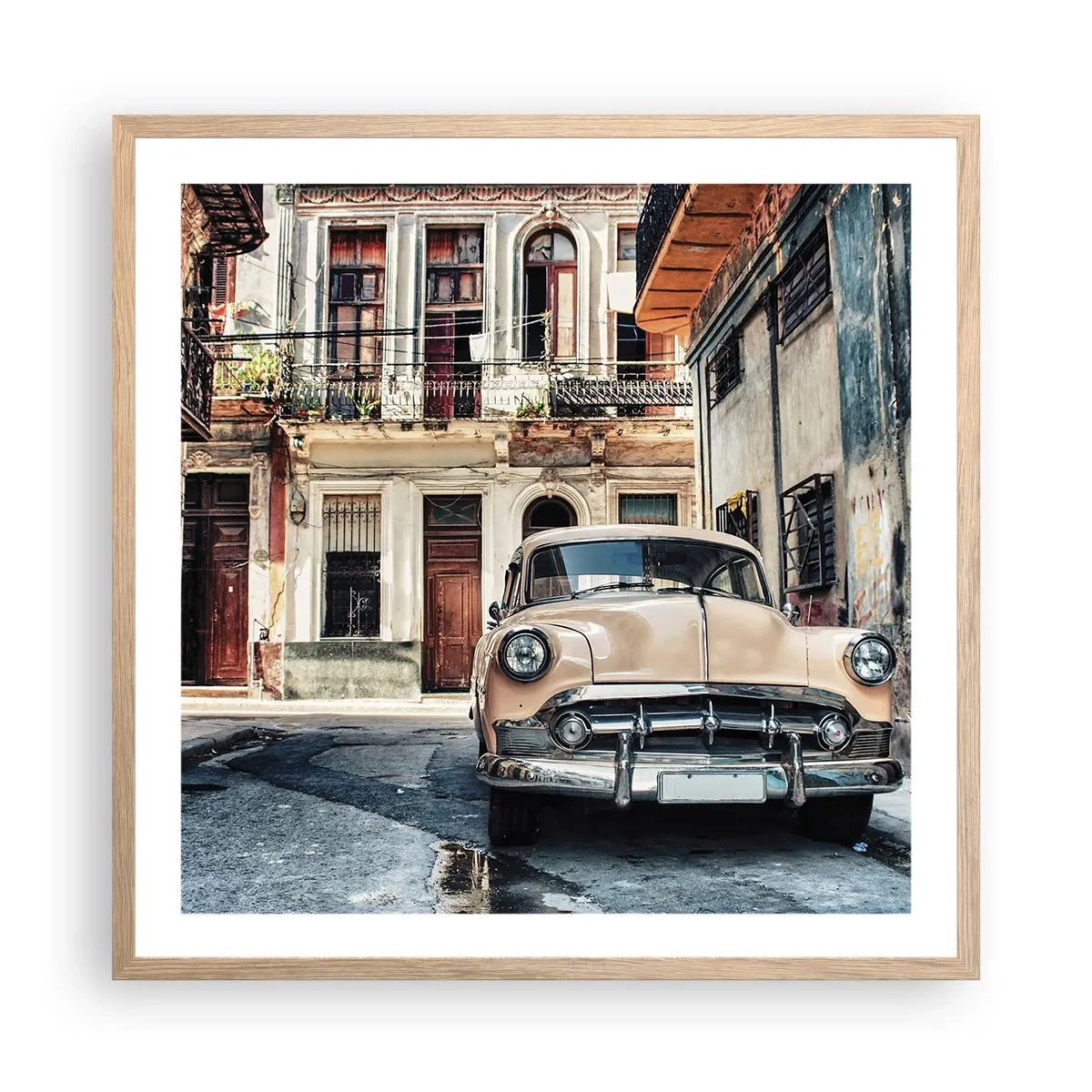 Poster in cornice rovere chiaro - Siesta all'Avana - 60x60 cm